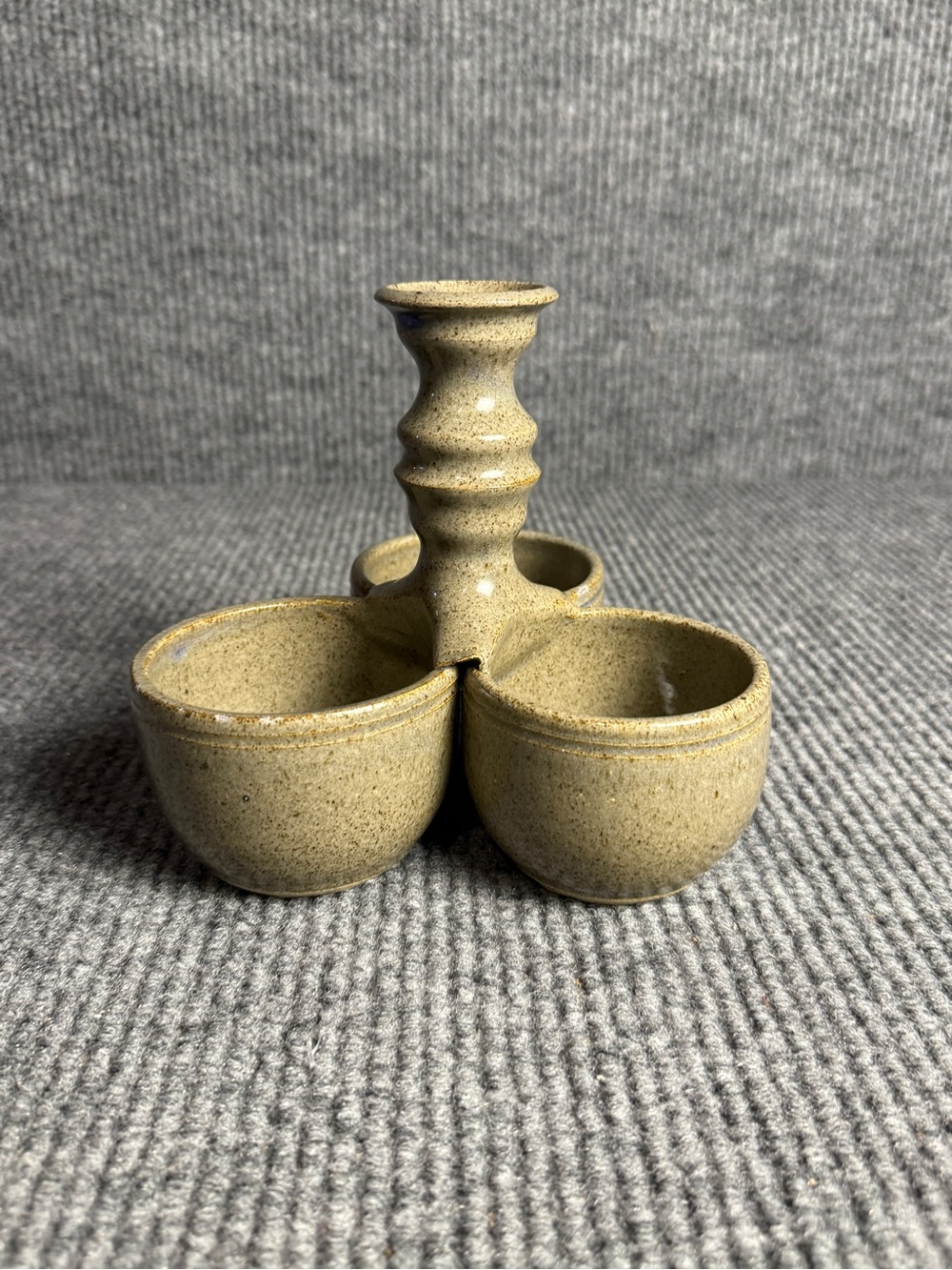Vintage Studio Pottery Triple Condiment Dish & Taper Candle Holder